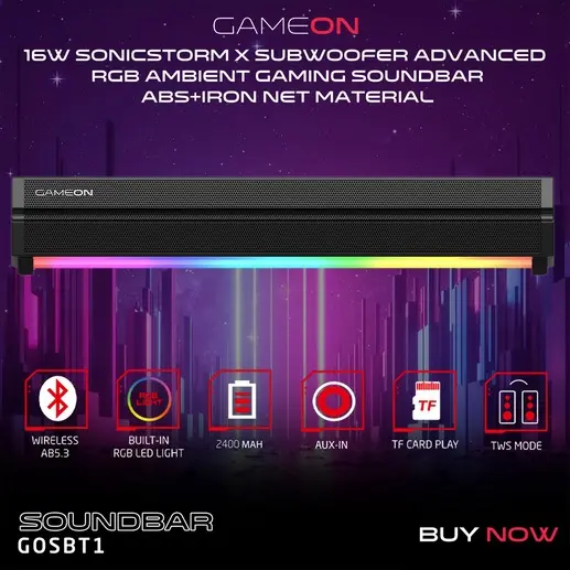 HAUT PARLEUR SOUND BAR GAMEON SANS FIL WIRELESS SONICSTORM X GOSBT1 RGB BLACK